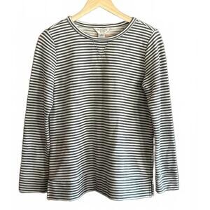 Liz Claiborne Womens Sweater Sz PM Gray White Striped Long Sleeve Classic